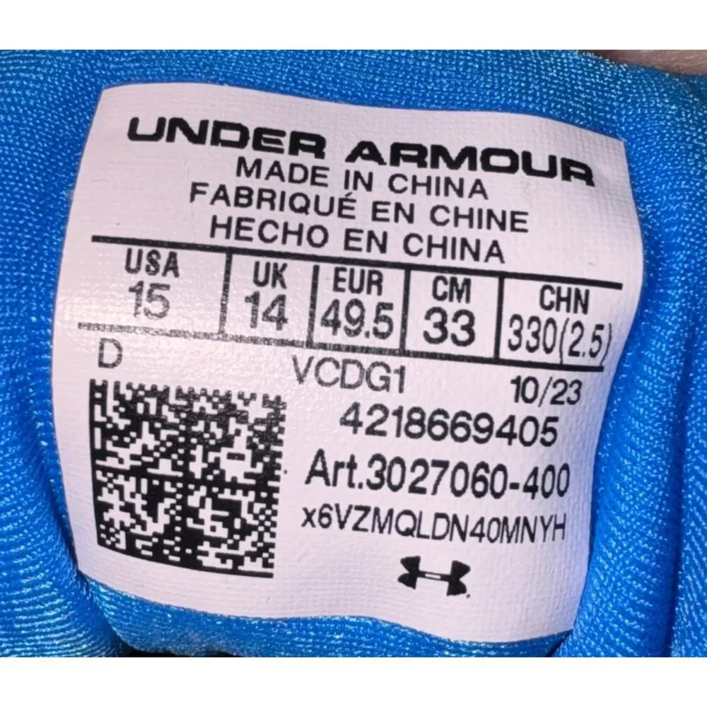 Mens Size 15 Blue & White Under Armour Yard Low MT TPU Baseball Cleats Athletic